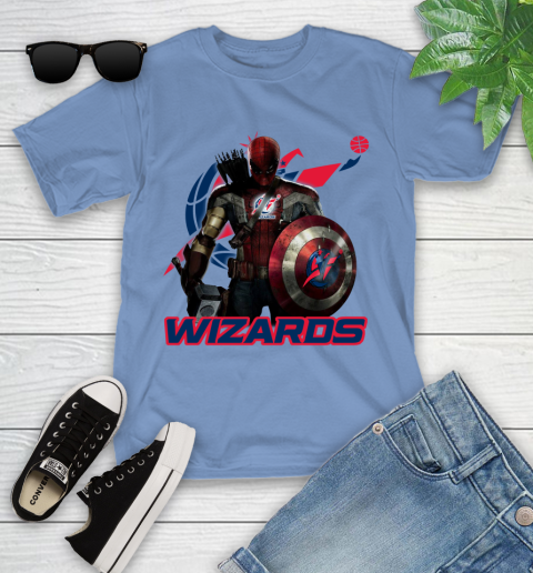 Washington Wizards NBA Basketball Captain America Thor Spider Man Hawkeye Avengers Youth T-Shirt 11