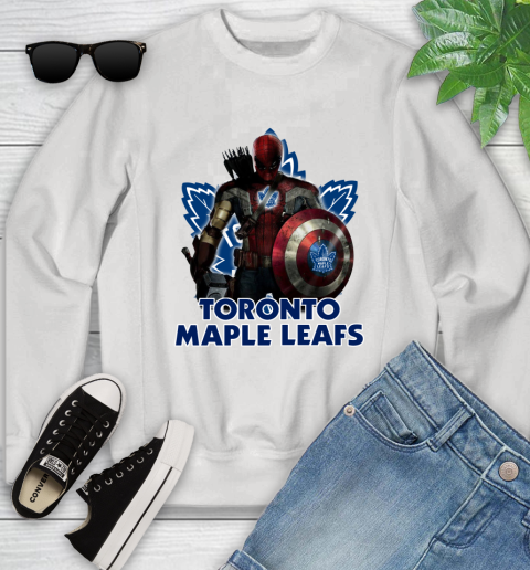 NHL Captain America Thor Spider Man Hawkeye Avengers Endgame Hockey Toronto Maple Leafs Youth Sweatshirt