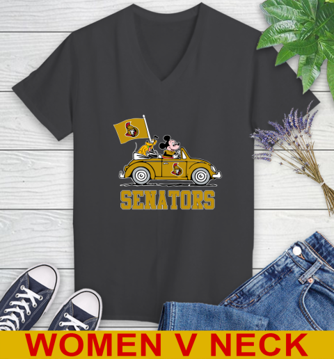 NHL Hockey Ottawa Senators Pluto Mickey Driving Disney Shirt Women's V-Neck T-Shirt 9