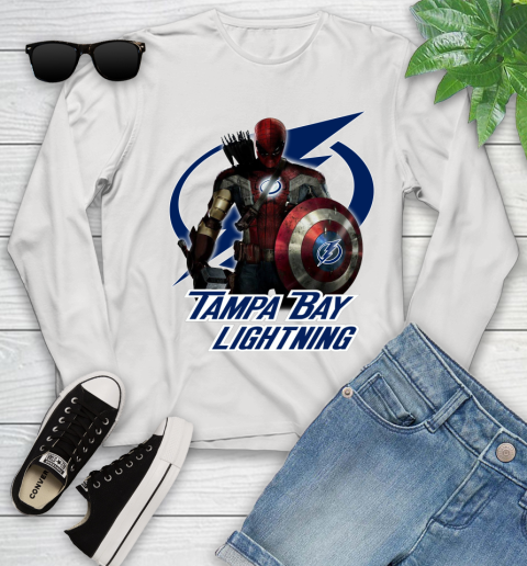 NHL Captain America Thor Spider Man Hawkeye Avengers Endgame Hockey Tampa Bay Lightning Youth Long Sleeve