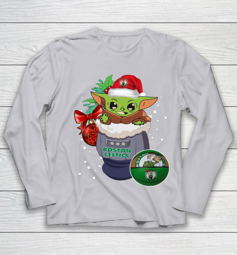 Boston Celtics Christmas Baby Yoda Star Wars Funny Happy NBA Youth Long Sleeve 5