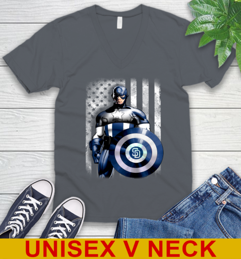San Diego Padres MLB Baseball Captain America Marvel Avengers American Flag Shirt V-Neck T-Shirt 4