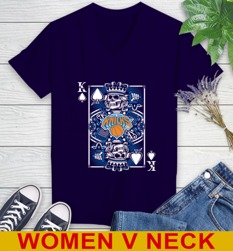 New York Knicks NBA Basketball The King Of Spades Death Cards Shirt Women's V-Neck T-Shirt 3