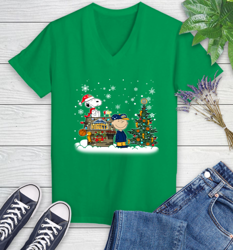 Denver Nuggets NBA Basketball Christmas The Peanuts Movie Snoopy Championship Women's V-Neck T-Shirt 5