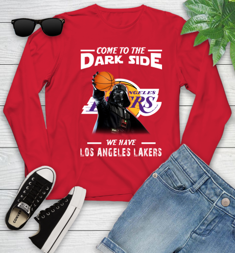NBA Come To The Dark Side We Have Los Angeles Lakers Star Wars Darth Vader Basketball Youth Long Sleeve 11