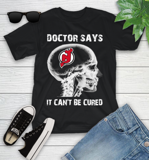 NHL New Jersey Devils Hockey Skull It Can't Be Cured Shirt Youth T-Shirt