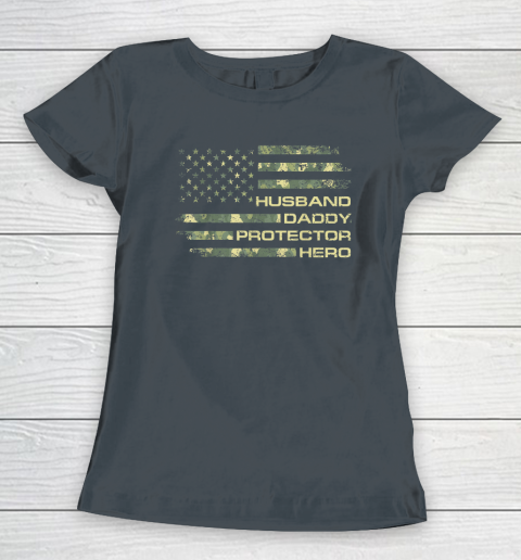 Husband Daddy Protector Hero Shirt Fathers Day American Flag Women's T-Shirt 3