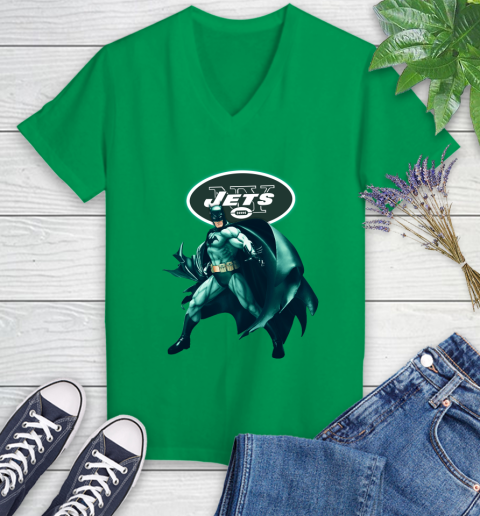 NFL Batman Football Sports New York Jets Women's V-Neck T-Shirt 5