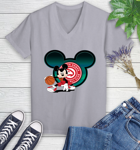 NBA Atlanta Hawks Mickey Mouse Disney Basketball Women's V-Neck T-Shirt 4