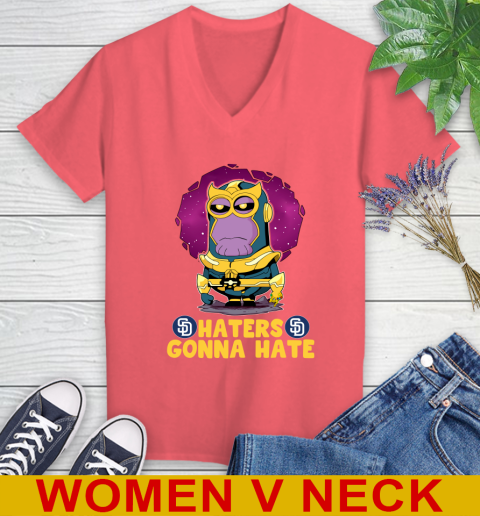 MLB Baseball San Diego Padres Haters Gonna Hate Thanos Minion Marvel Shirt Women's V-Neck T-Shirt 8 MLB Baseball San Diego Padres Haters Gonna Hate Thanos Minion Marvel Shirt Women's V-Neck T-Shirt - Image 8