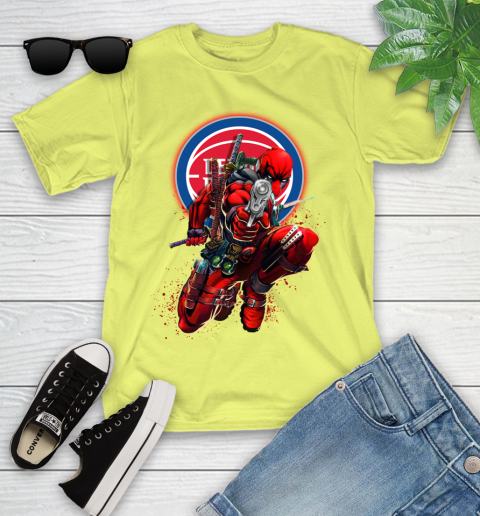 NBA Deadpool Marvel Comics Sports Basketball Detroit Pistons Youth T-Shirt 8