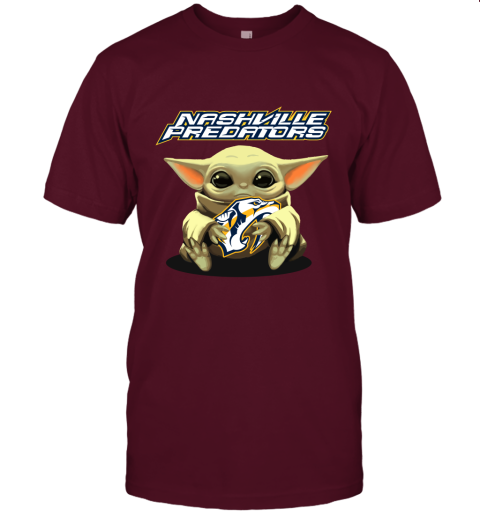 Baby Yoda Hugs The Nashville Predators Ice Hockey Unisex Jersey Tee