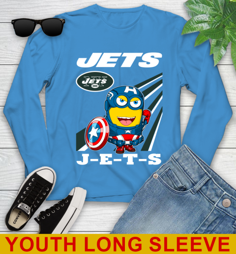 NFL Football New York Jets Captain America Marvel Avengers Minion Shirt Youth Long Sleeve 8