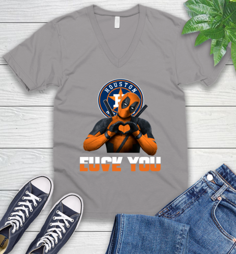 MLB Houston Astros Deadpool Love You Fuck You Baseball Sports V-Neck T-Shirt 3