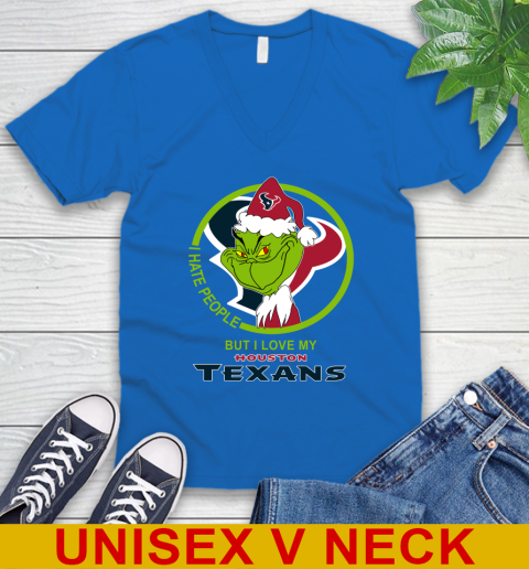Houston Texans NFL Christmas Grinch I Hate People But I Love My Favorite Football Team V-Neck T-Shirt 6