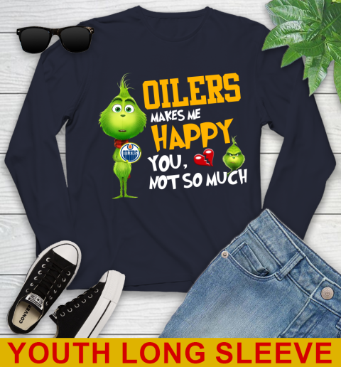 NHL Edmonton Oilers Makes Me Happy You Not So Much Grinch Hockey Sports Youth Long Sleeve 2