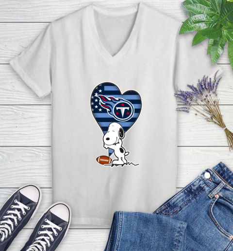 Tennessee Titans NFL Football The Peanuts Movie Adorable Snoopy Women's V-Neck T-Shirt