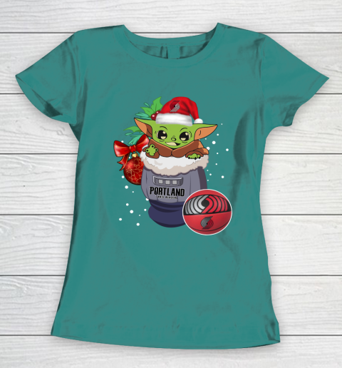 Portland Trail Blazers Christmas Baby Yoda Star Wars Funny Happy NBA Women's T-Shirt 12