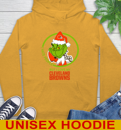 Cleveland Browns NFL Christmas Grinch I Hate People But I Love My Favorite Football Team Hoodie 3