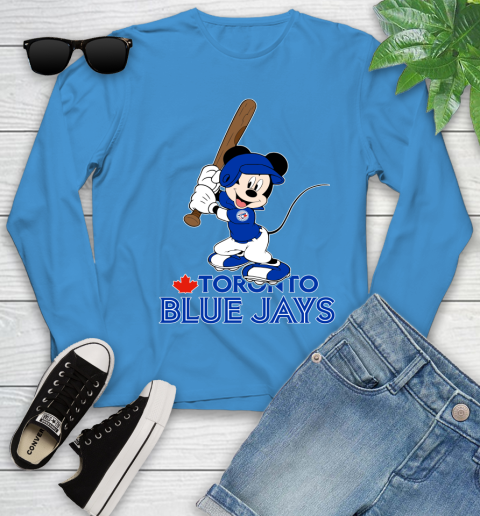 MLB Baseball Toronto Blue Jays Cheerful Mickey Mouse Shirt Youth Long Sleeve 7