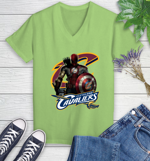 Cleveland Cavaliers NBA Basketball Captain America Thor Spider Man Hawkeye Avengers Women's V-Neck T-Shirt 11