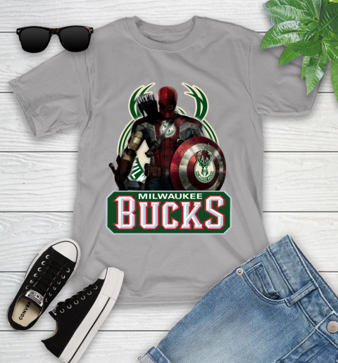 Milwaukee Bucks NBA Basketball Captain America Thor Spider Man Hawkeye Avengers Youth T-Shirt 4