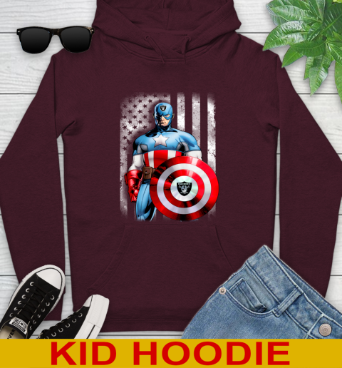 Oakland Raiders NFL Football Captain America Marvel Avengers American Flag Shirt Youth Hoodie 7