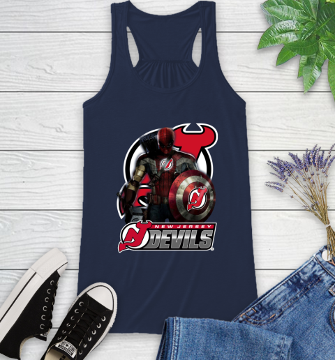 NHL Captain America Thor Spider Man Hawkeye Avengers Endgame Hockey New Jersey Devils Racerback Tank 10