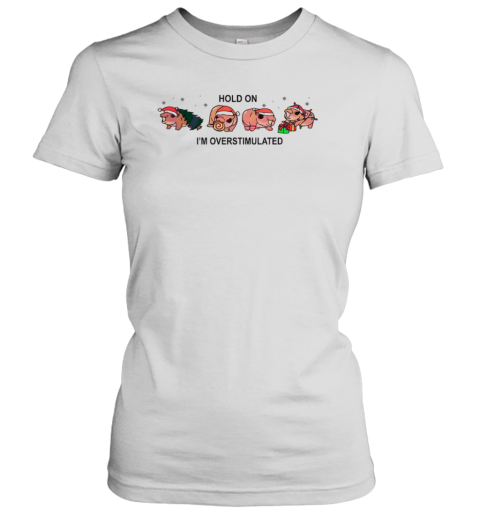 Moo Deng Christmas hold on I'm overstimulated Women's T-Shirt