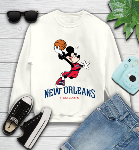 NBA Basketball New Orleans Pelicans Cheerful Mickey Mouse Shirt Youth Sweatshirt 2