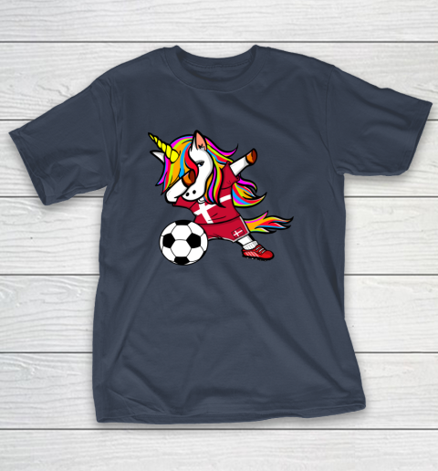Funny Dabbing Unicorn Denmark Football Danish Flag Soccer T-Shirt 16