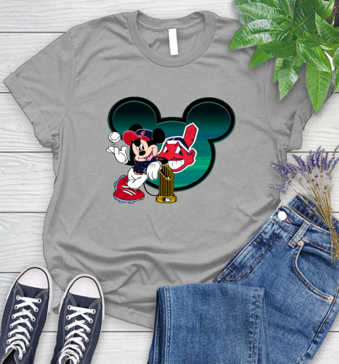MLB Cleveland Indians The Commissioner's Trophy Mickey Mouse Disney Women's T-Shirt 10