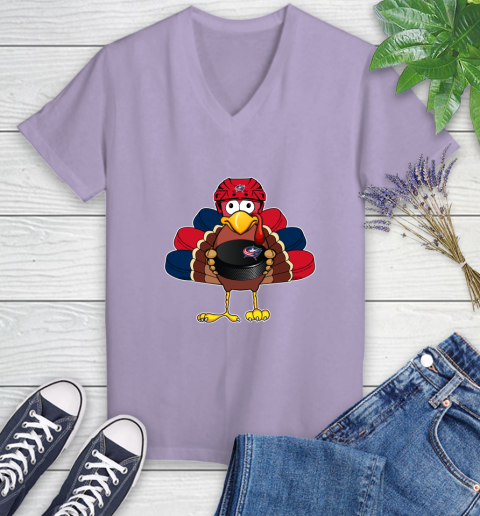 Columbus Blue Jackets Turkey Thanksgiving Day Women's V-Neck T-Shirt 14