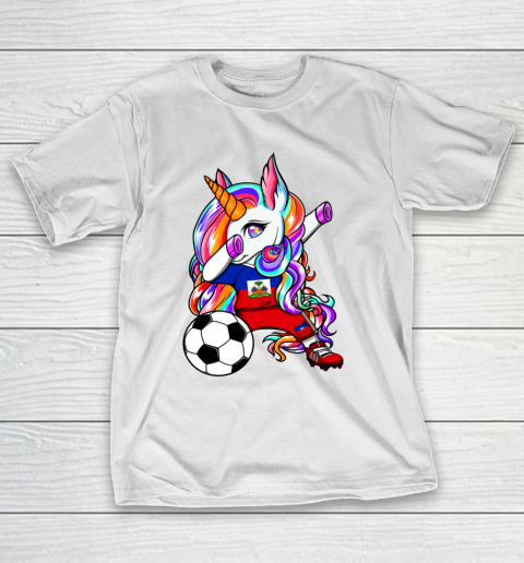 Dabbing Unicorn Haiti Soccer Fans Jersey Haitian Football T-Shirt 13