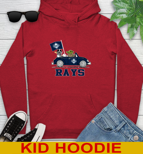 MLB Baseball Tampa Bay Rays Darth Vader Baby Yoda Driving Star Wars Shirt Youth Hoodie 11