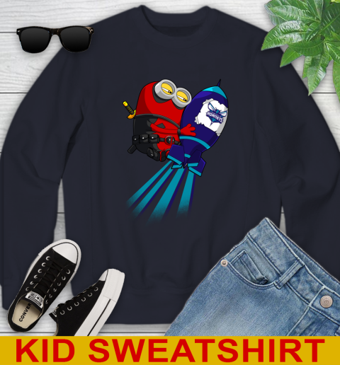 NBA Basketball Charlotte Hornets Deadpool Minion Marvel Shirt Youth Sweatshirt 2