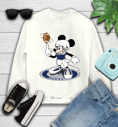 NFL Football Seattle Seahawks Cheerful Mickey Disney Shirt Youth Sweatshirt 2