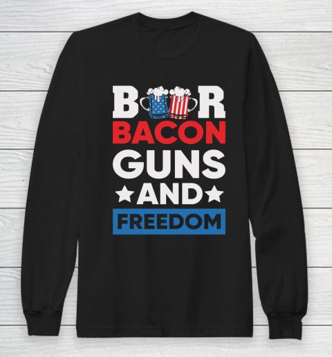 Beer Lover Funny Shirt Beer Bacon and Freedom 4th Long Sleeve T-Shirt