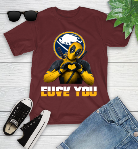 NHL Buffalo Sabres Deadpool Love You Fuck You Hockey Sports Youth T-Shirt 29