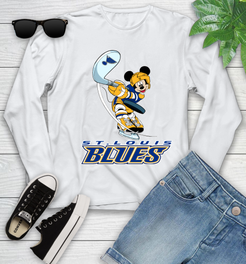 NHL Hockey St.Louis Blues Cheerful Mickey Mouse Shirt Youth Long Sleeve 2