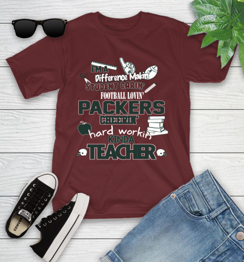 Green Bay Packers NFL I'm A Difference Making Student Caring Football Loving Kinda Teacher Youth T-Shirt 14