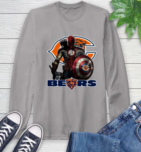 NFL Captain America Thor Spider Man Hawkeye Avengers Endgame Football Chicago Bears Long Sleeve T-Shirt 6