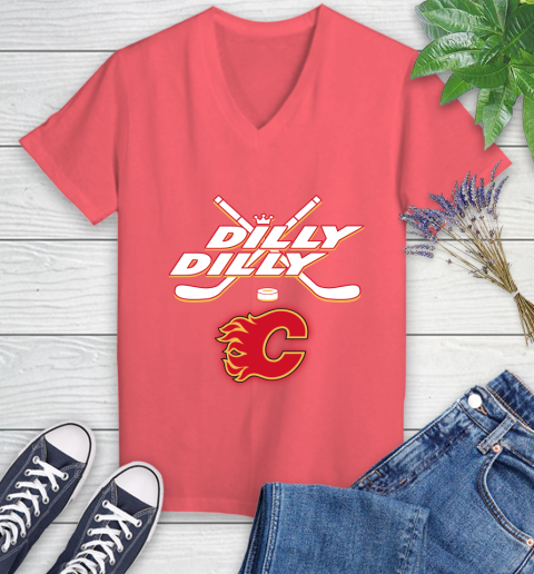 NHL Calgary Flames Dilly Dilly Hockey Sports Women's V-Neck T-Shirt 6