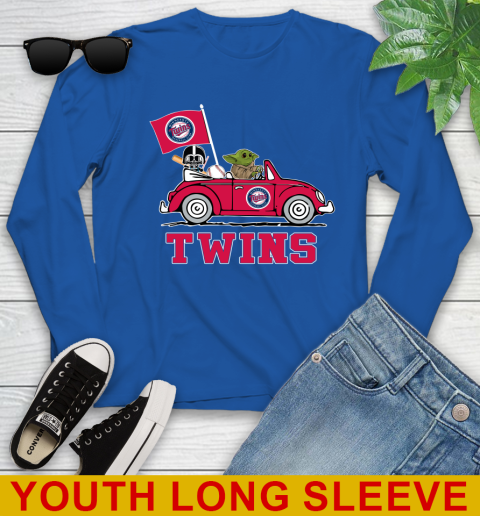 MLB Baseball Minnesota Twins Darth Vader Baby Yoda Driving Star Wars Shirt Youth Long Sleeve 10