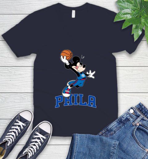 NBA Basketball Philadelphia 76ers Cheerful Mickey Mouse Shirt V-Neck T-Shirt 3