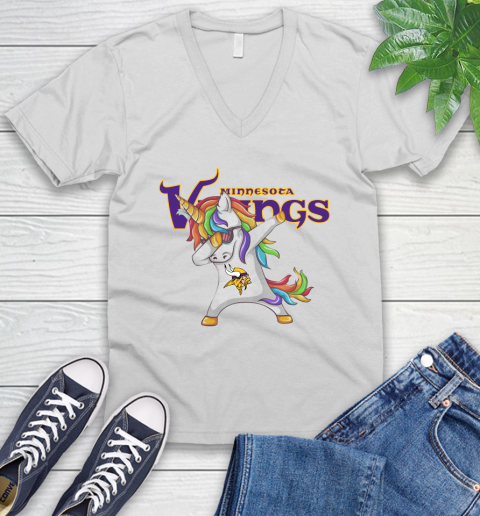 Minnesota Vikings NFL Football Funny Unicorn Dabbing Sports V-Neck T-Shirt