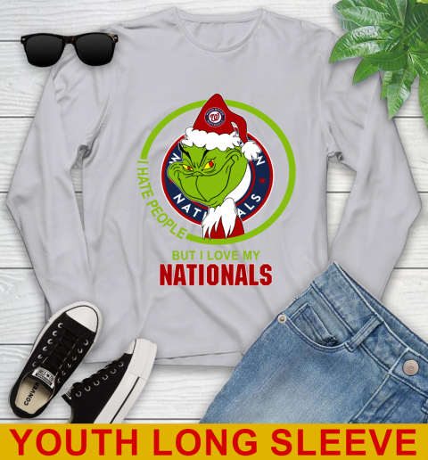 Washington Nationals MLB Christmas Grinch I Hate People But I Love My Favorite Baseball Team Youth Long Sleeve 6