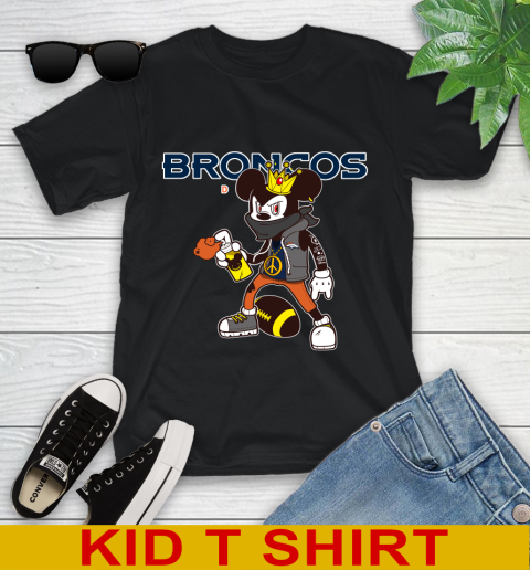 Denver Broncos NFL Football Mickey Peace Sign Sports Youth T-Shirt 2