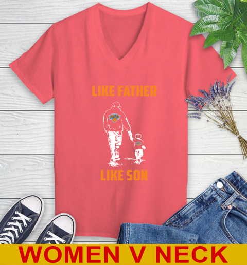 New York Knicks NBA Basketball Like Father Like Son Sports Women's V-Neck T-Shirt - Image 7