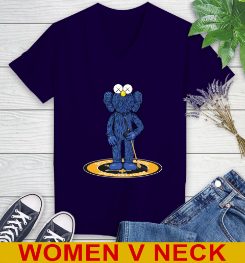 NHL Hockey Pittsburgh Penguins Kaws Bff Blue Figure Shirt Women's V-Neck T-Shirt 4